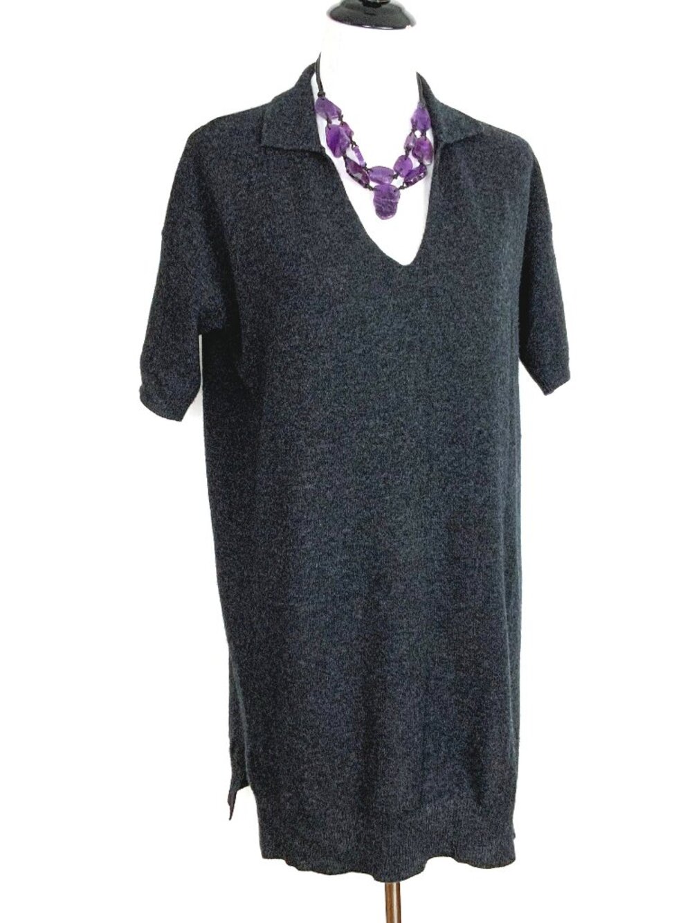JAMES PERSE 100% Cashmere Oversized Polo Sweater Dress Gray Sz XS (0)
